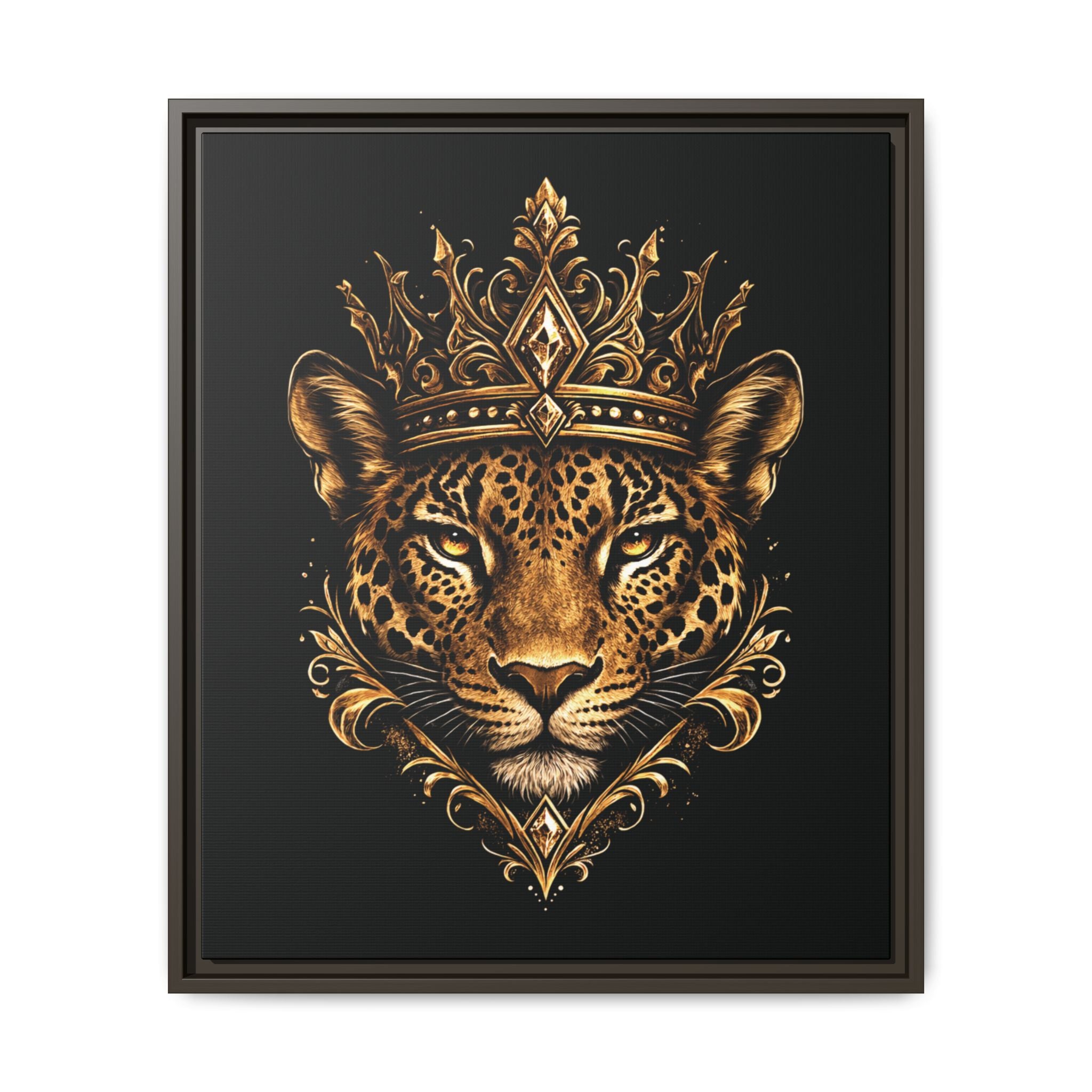 Golden Crowned Jaguar Matte Framed Canvas