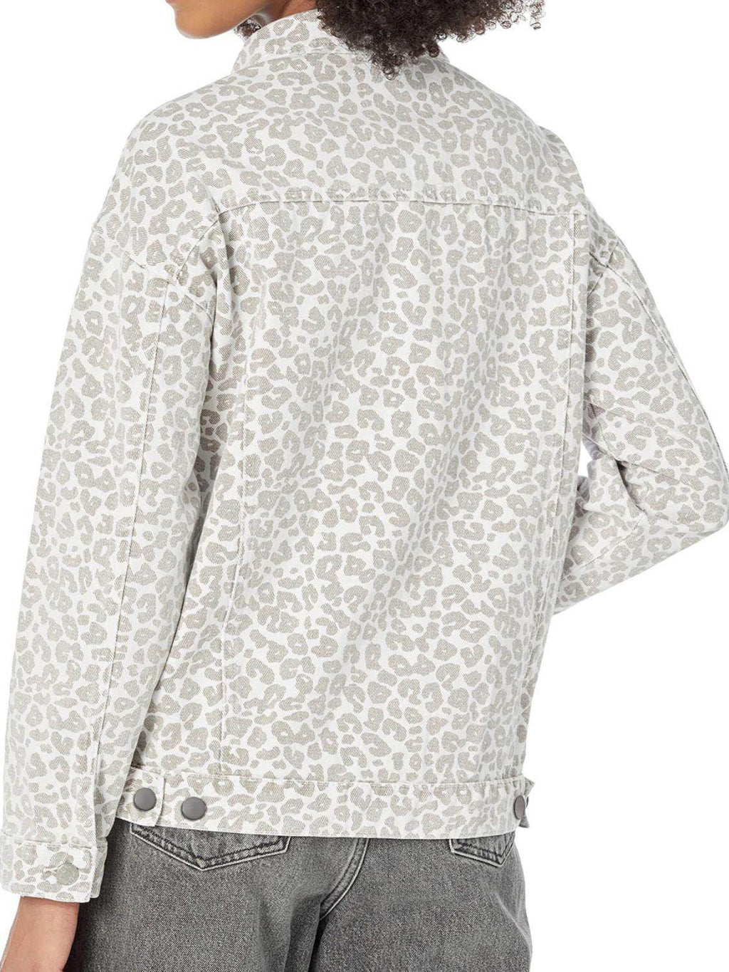 Leopard Button Up Long Sleeve Denim Jacket for Women