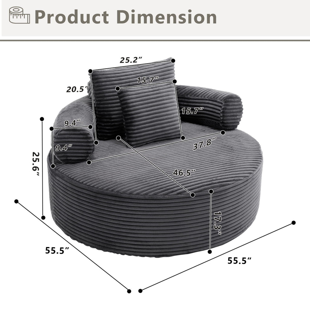 Round Sofa Bed with Memory Foam and 3 Pillows - Multiple Colors