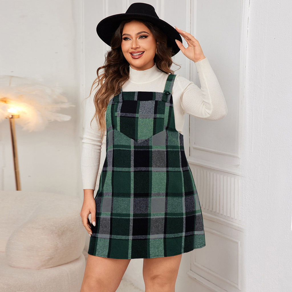 Plaid V-Neck Pinafore Mini Dress