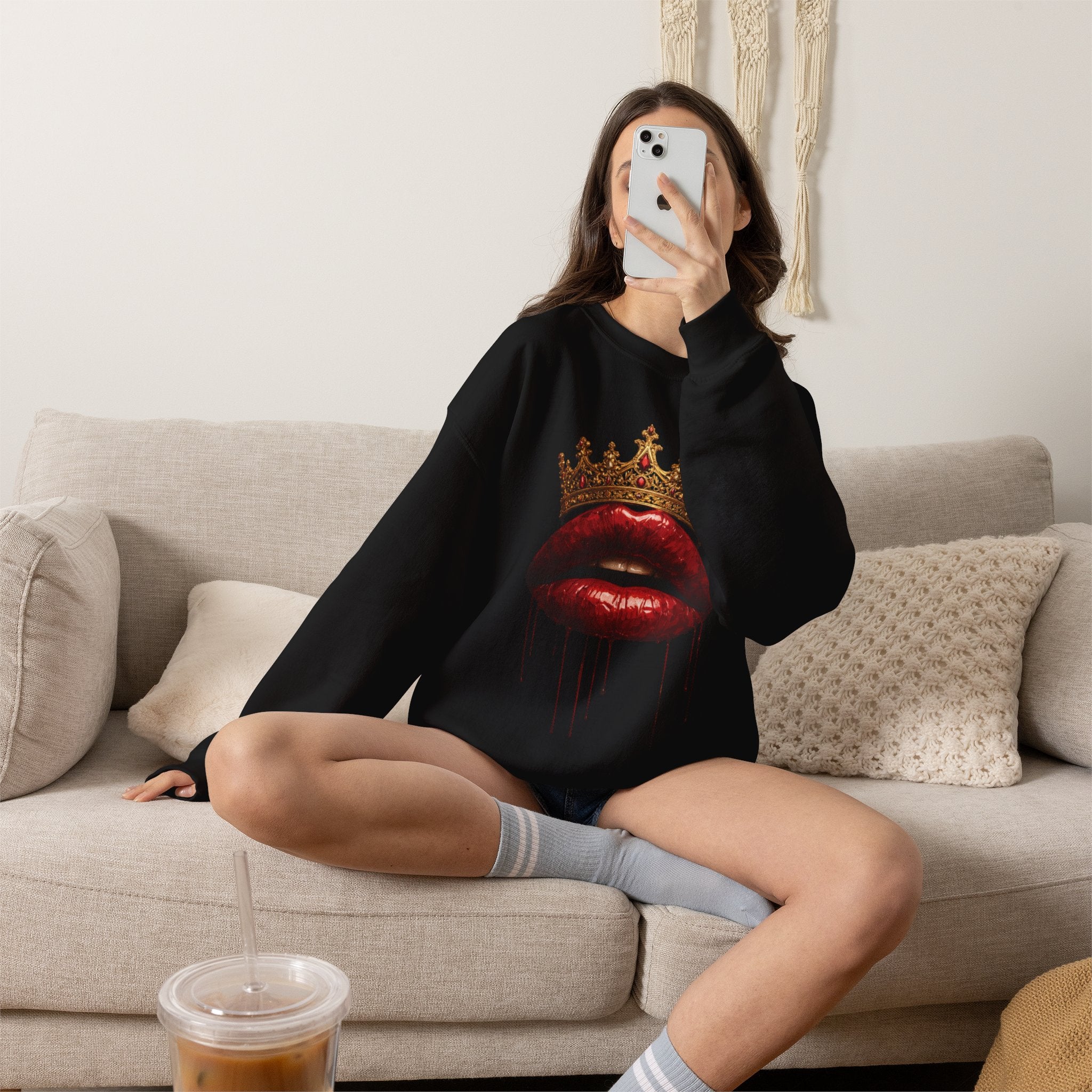 Crowned Lips Graphic Crewneck Sweatshirt