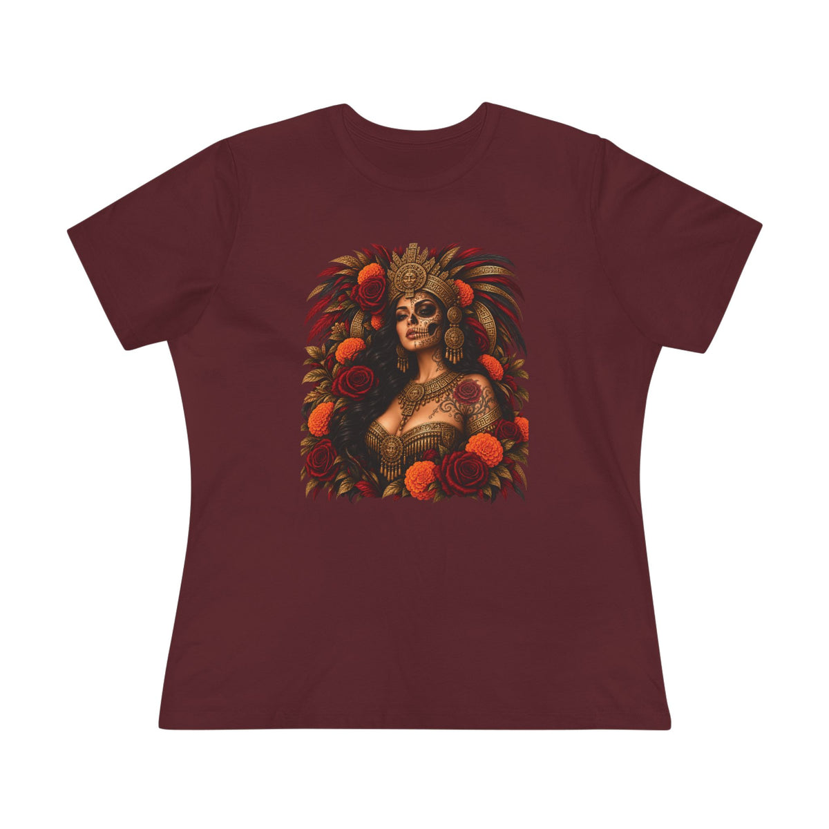 Reina Azteca: Entre Rosas y Cempasúchil | Women's Cotton Tee