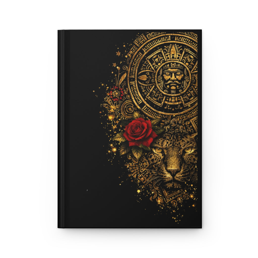 Aztec Lion & Red Rose Hardcover Journal — Gold Ornamental Sketchbook
