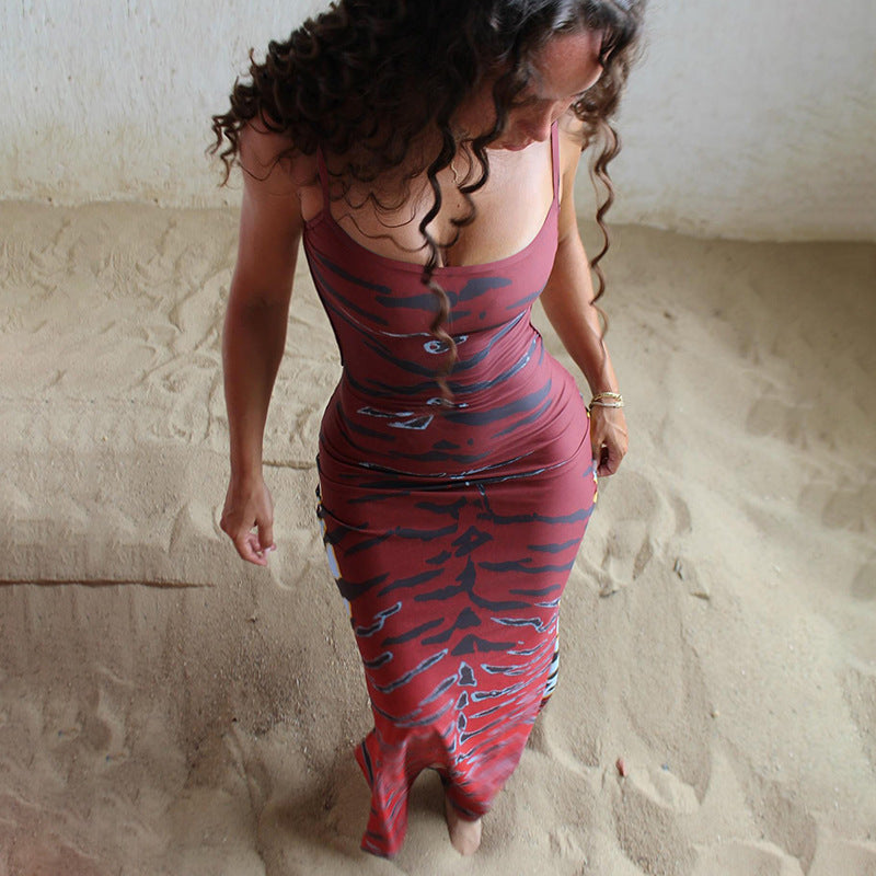 Fashion Sexy Printed Backless Bodycon Dress for Women