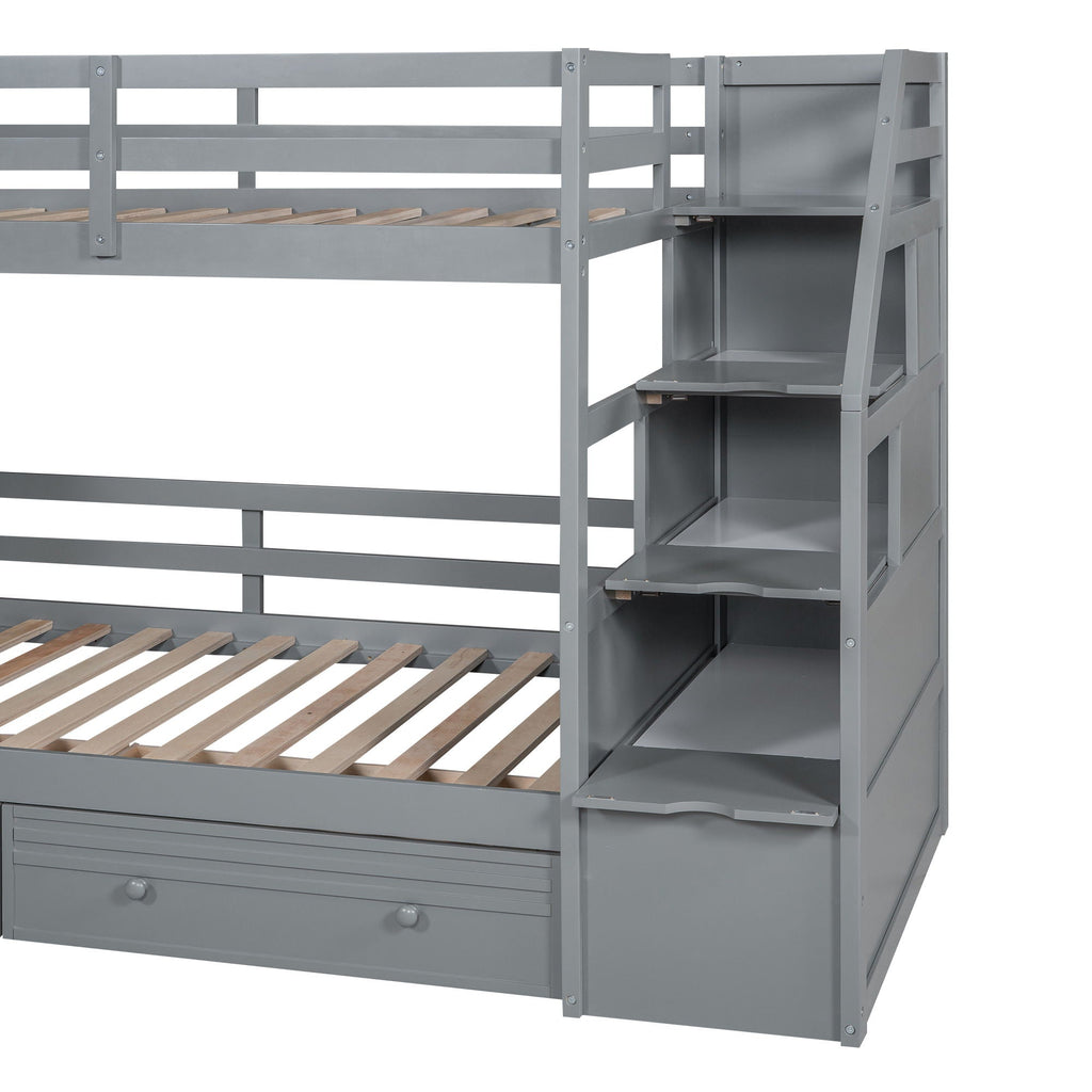 Bunk Bed with Storage Staircase, Slide & Desk - Twin or Full - Dark Gray or White