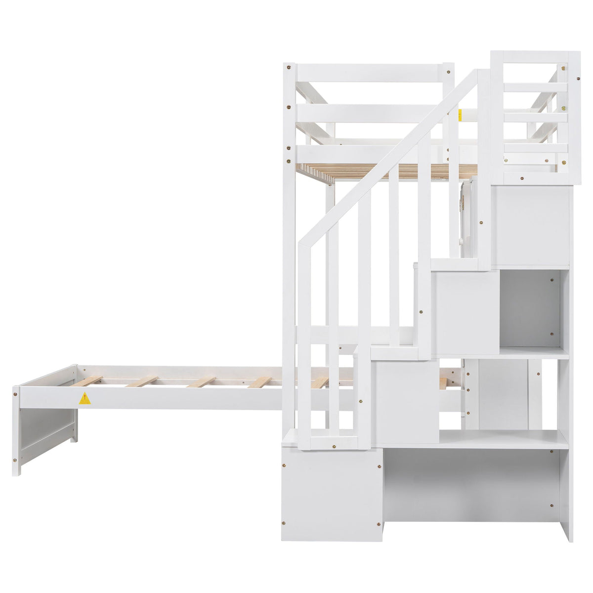 Twin Over Twin Loft Bed with Built-In Desk and Staircase - White or Light Brown