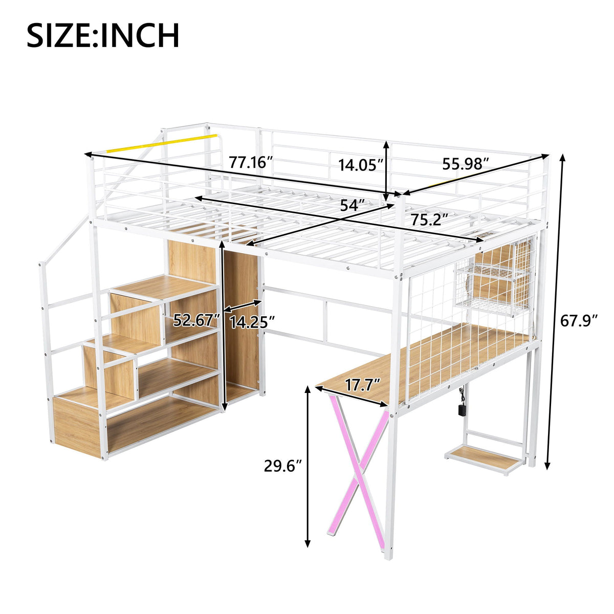 Loft Bed with Built-In Work Station, Wardrobe & Storage Staircase – White or Black