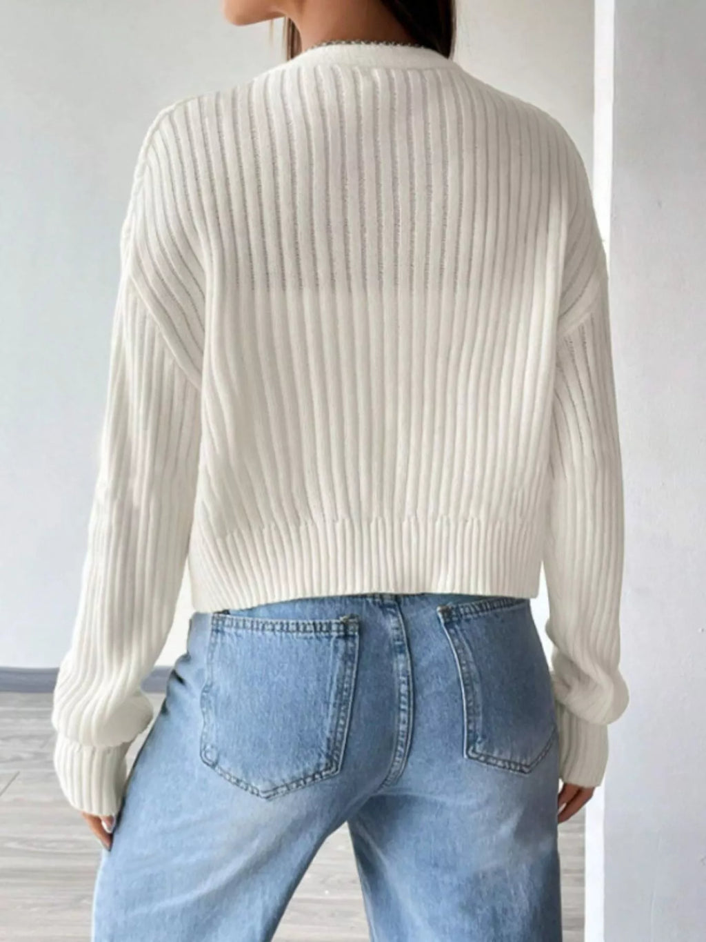 Ribbed Knit Button-Up Cropped Cardigan