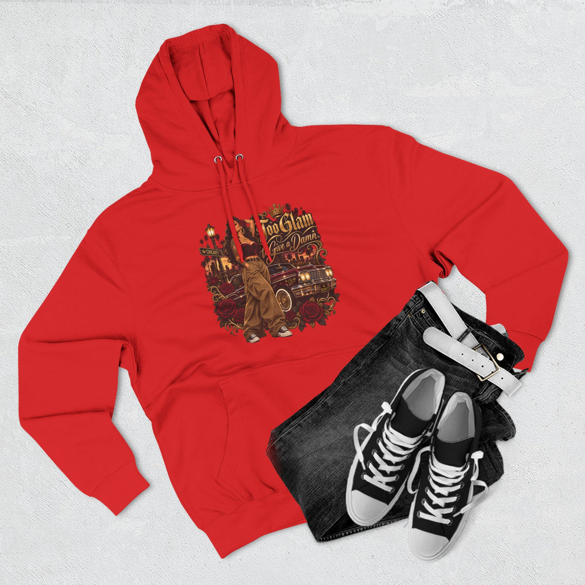 Chola Lux – Too Glam to Give a Damn | Three-Panel Fleece Hoodie