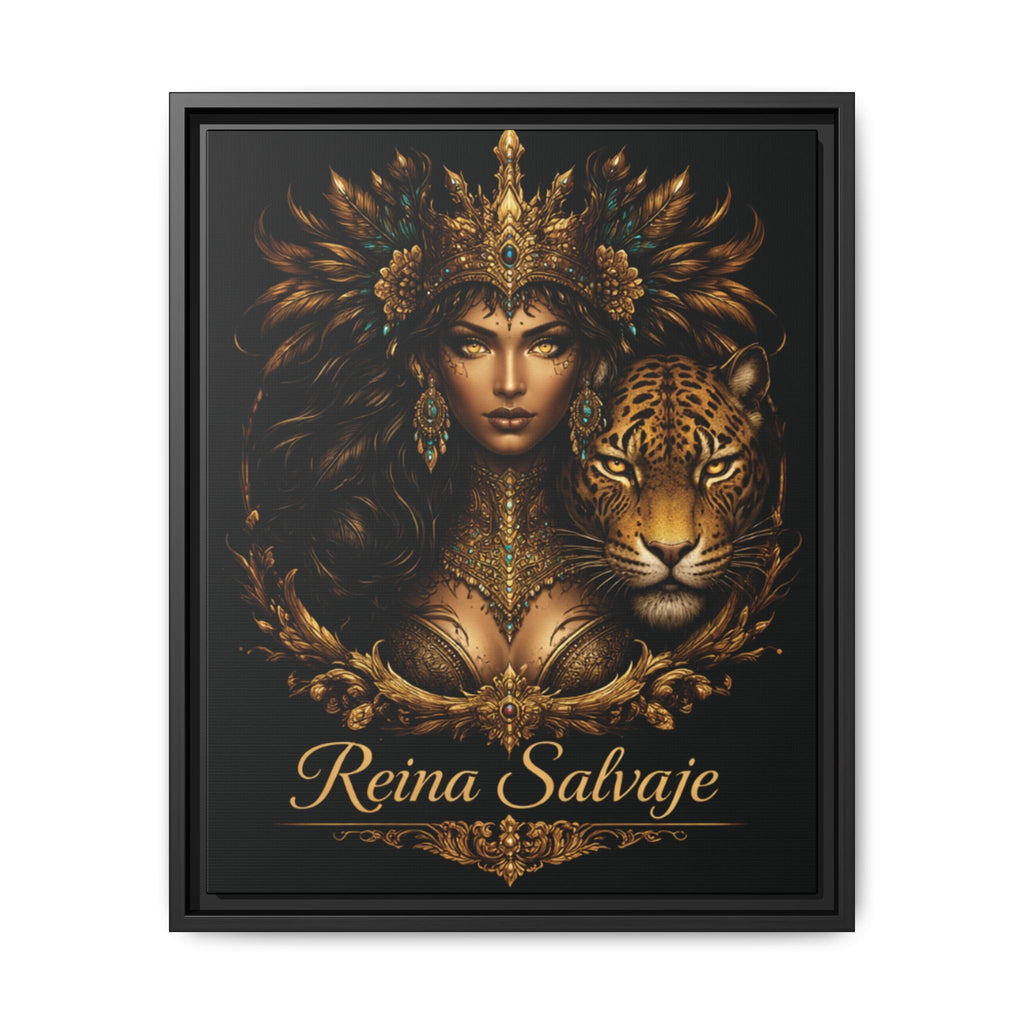 Reina Salvaje Matte Framed Canvas Art — Golden Goddess & Tiger Wall Decor