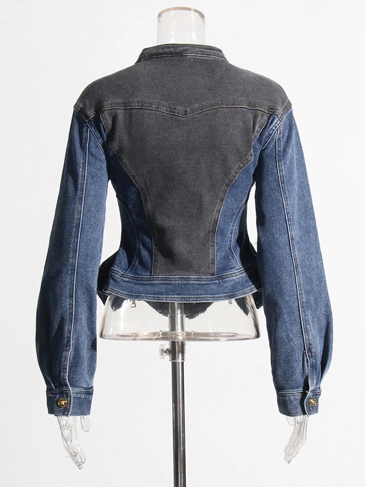 Hit Color Jackets For Women Round Neck Long Sleeve Patchwork Zipper Casual Loose Irregular Jacket Female Fashion