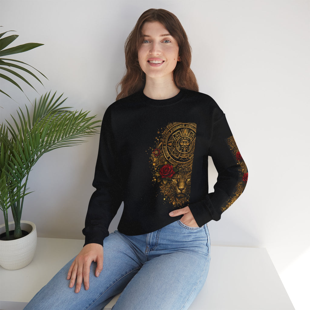 Golden Azteca Calendar & Rose Graphic-Reina Azteca sweatshirt