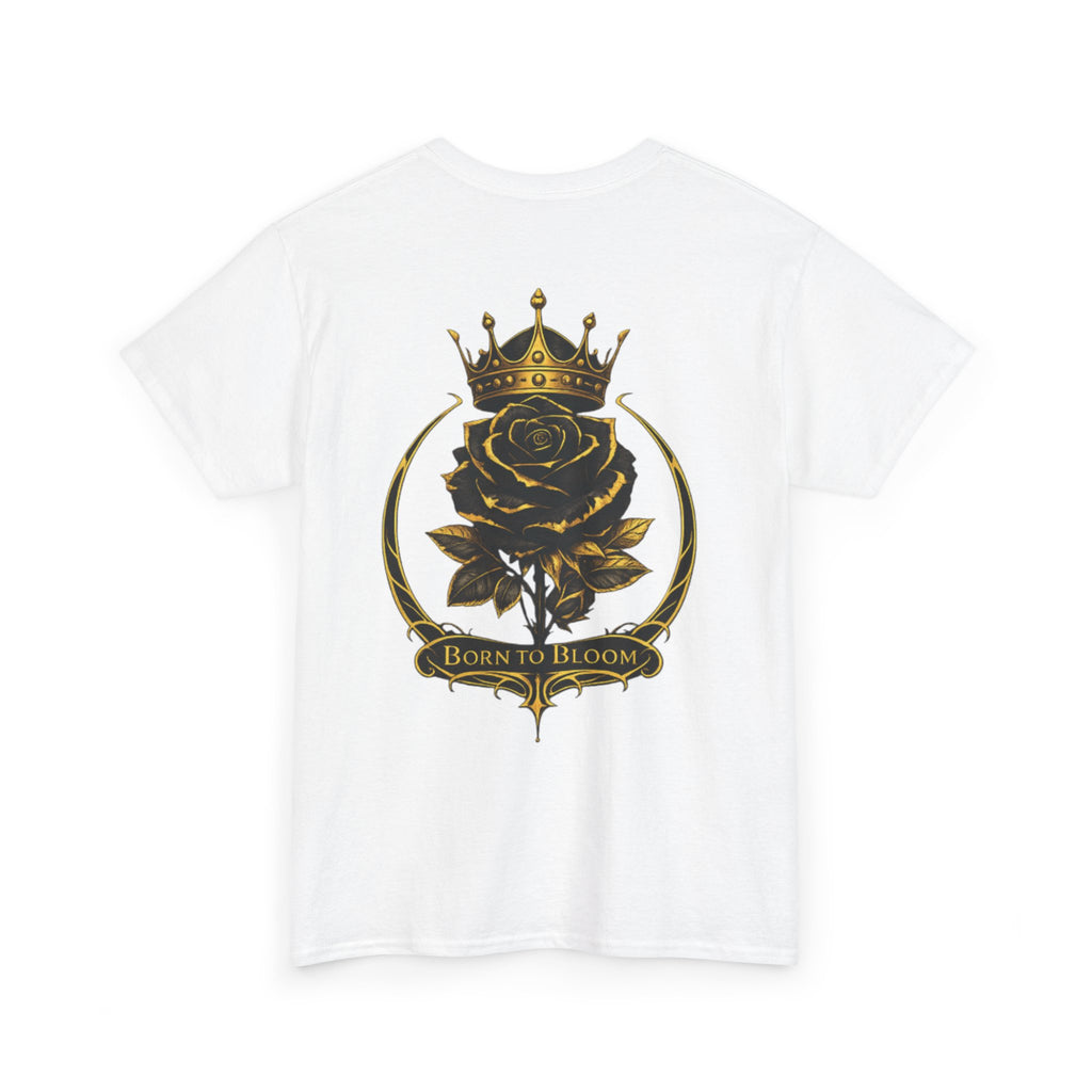 Born to Bloom Rose Crown Tee | Black Gold Floral Graphic