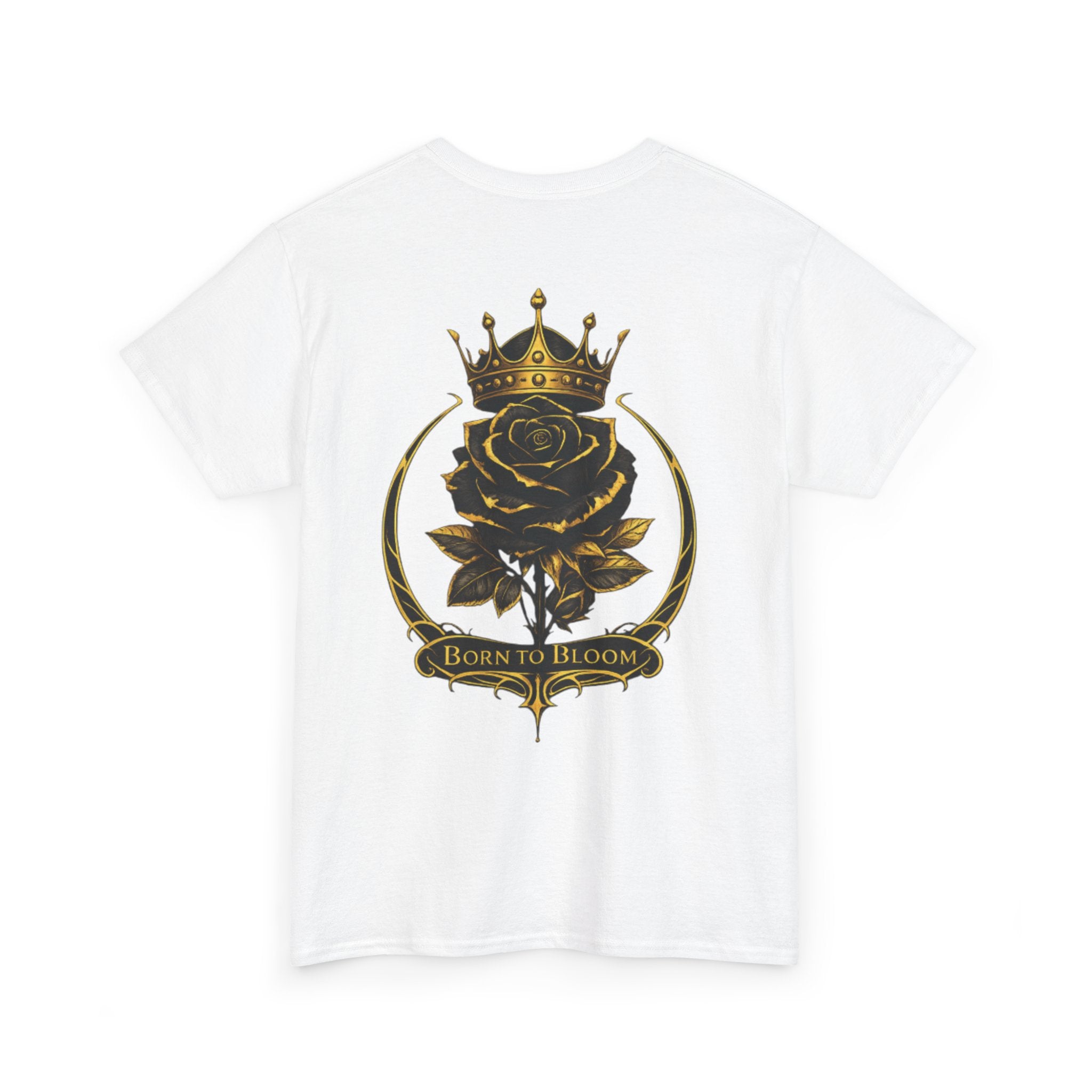 Born to Bloom Rose Crown Tee | Black Gold Floral Graphic