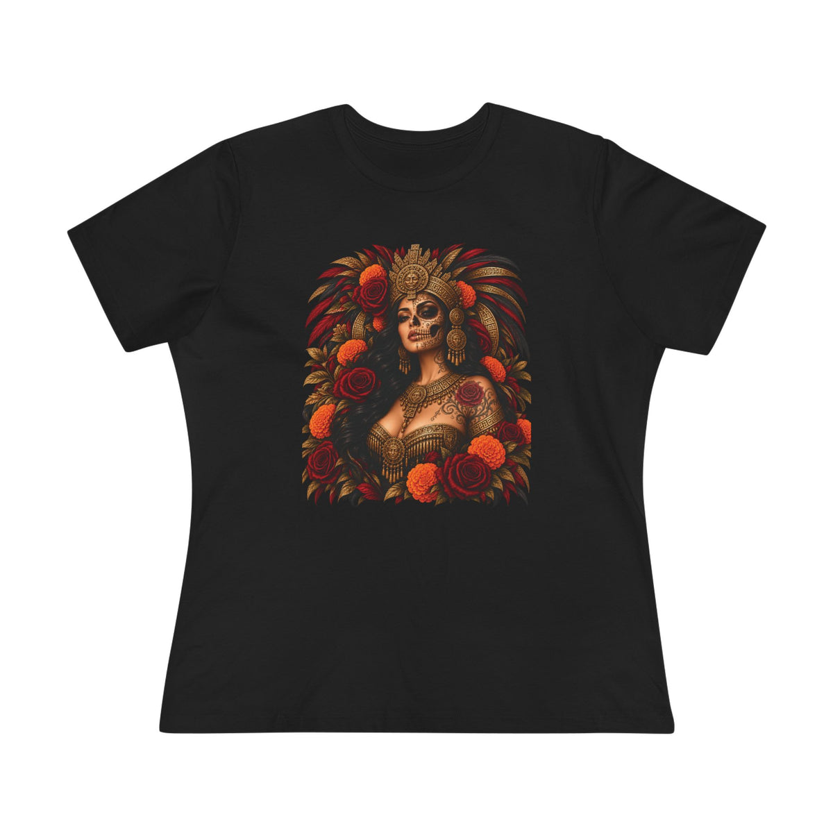 Reina Azteca: Entre Rosas y Cempasúchil | Women's Cotton Tee