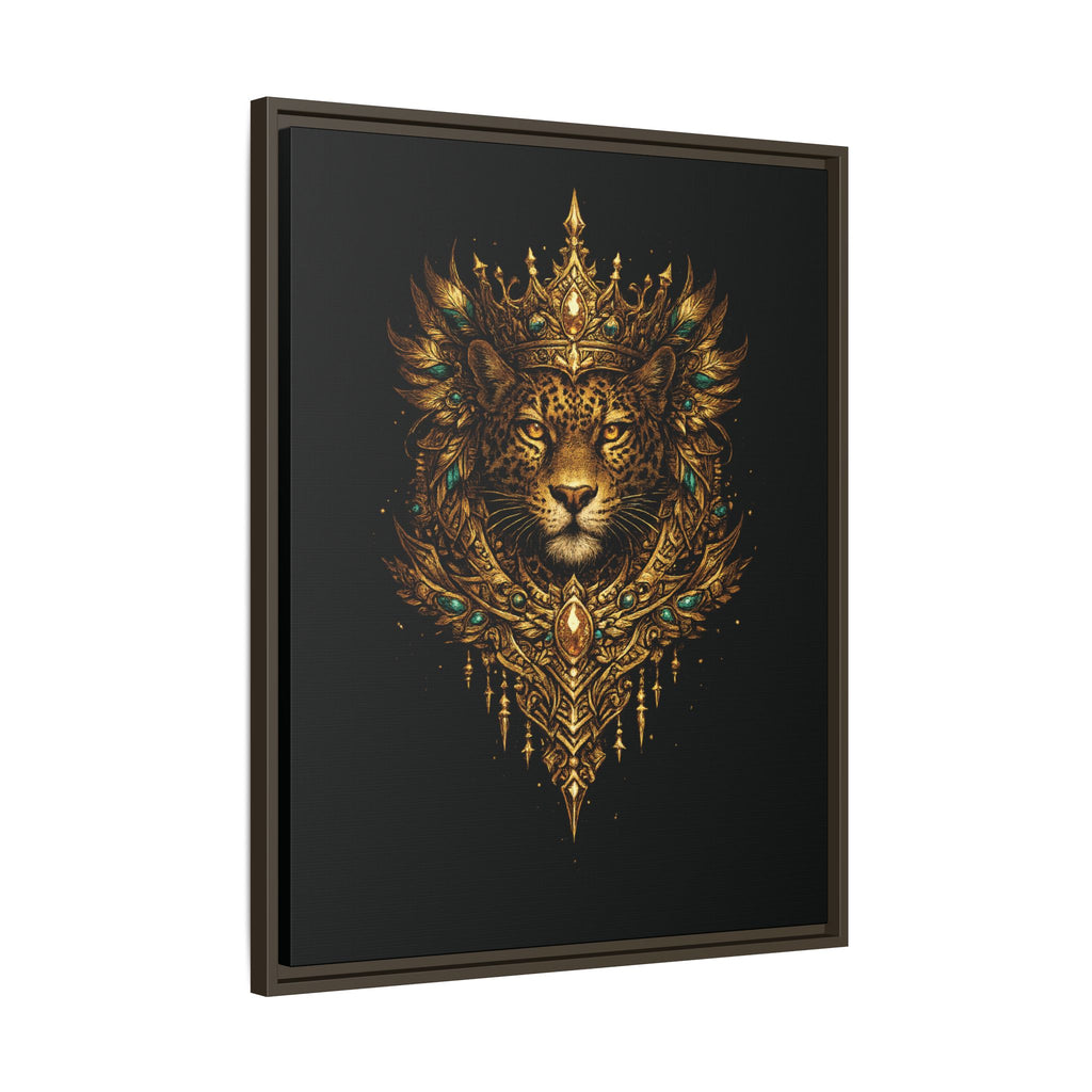 Golden Crowned Jaguar Canvas Art — Gold Crowned Lion Matte Framed Print