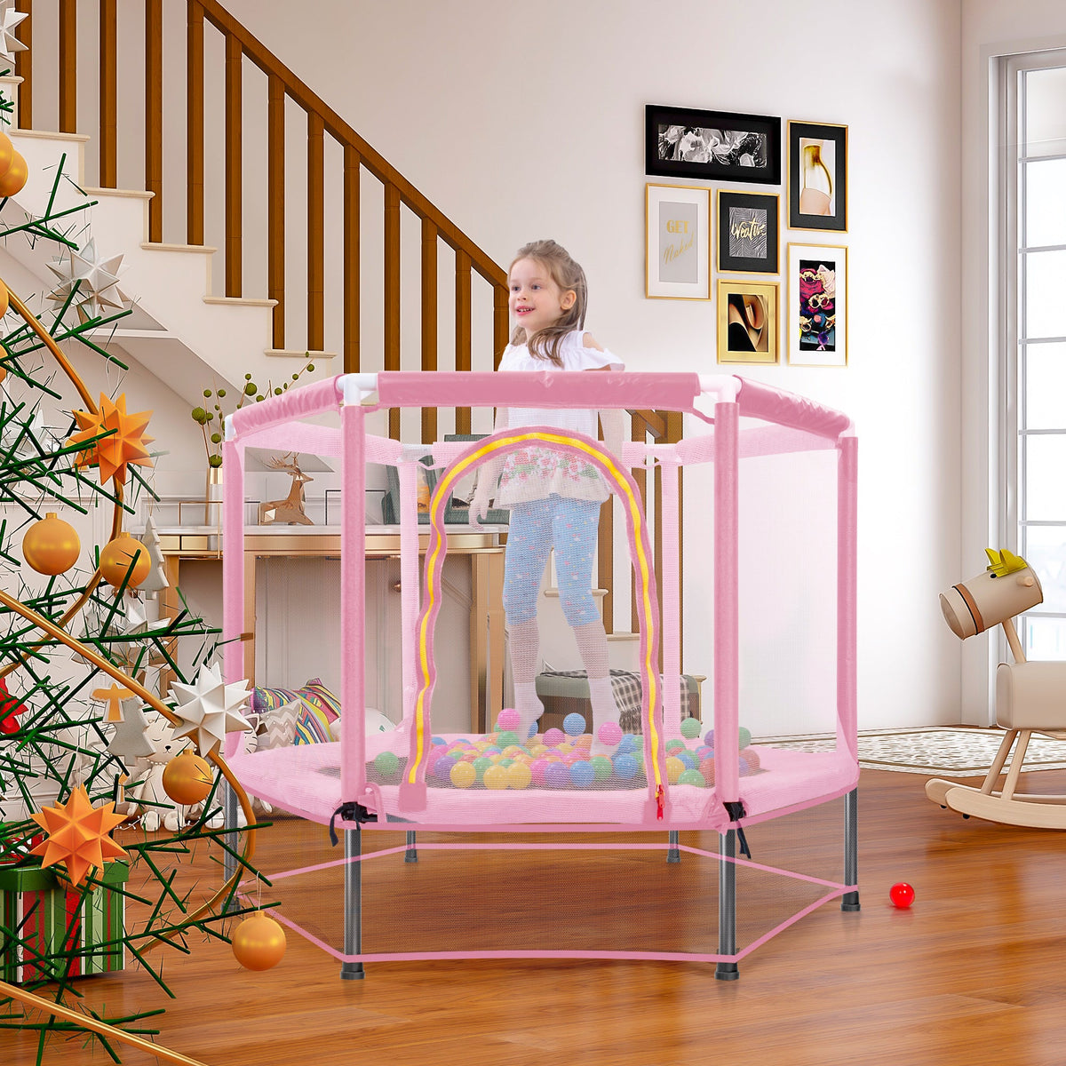 55-Inch Kids' Trampoline with Safety Enclosure | Pink