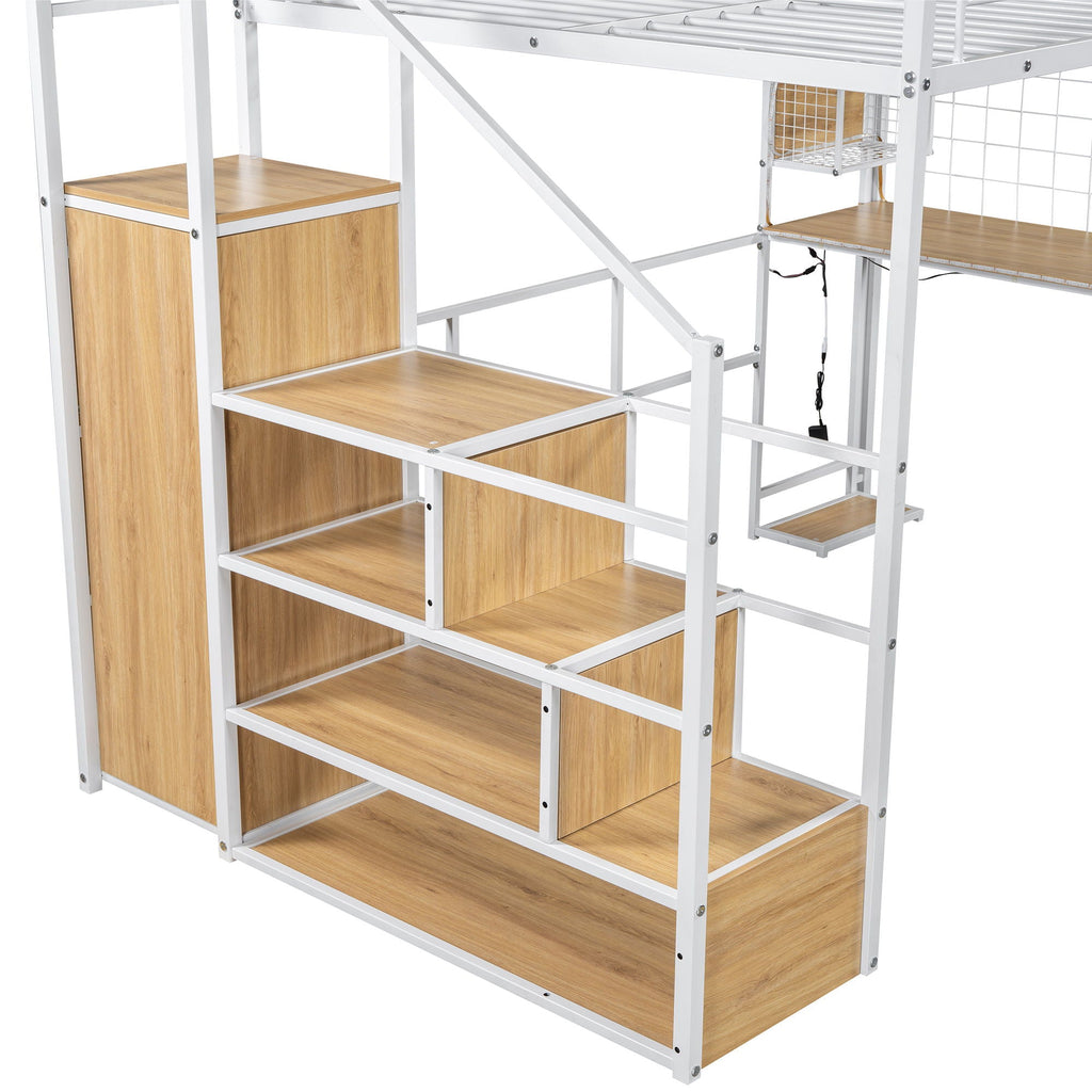 Loft Bed with Built-In Work Station, Wardrobe & Storage Staircase – White or Black