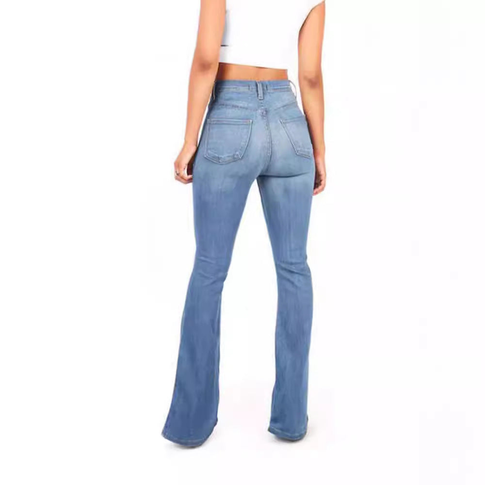 Slim fit high waisted washed flared jeans