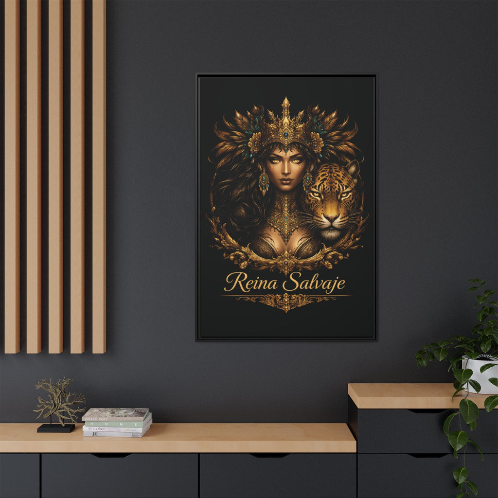 Reina Salvaje Matte Framed Canvas Art — Golden Goddess & Tiger Wall Decor
