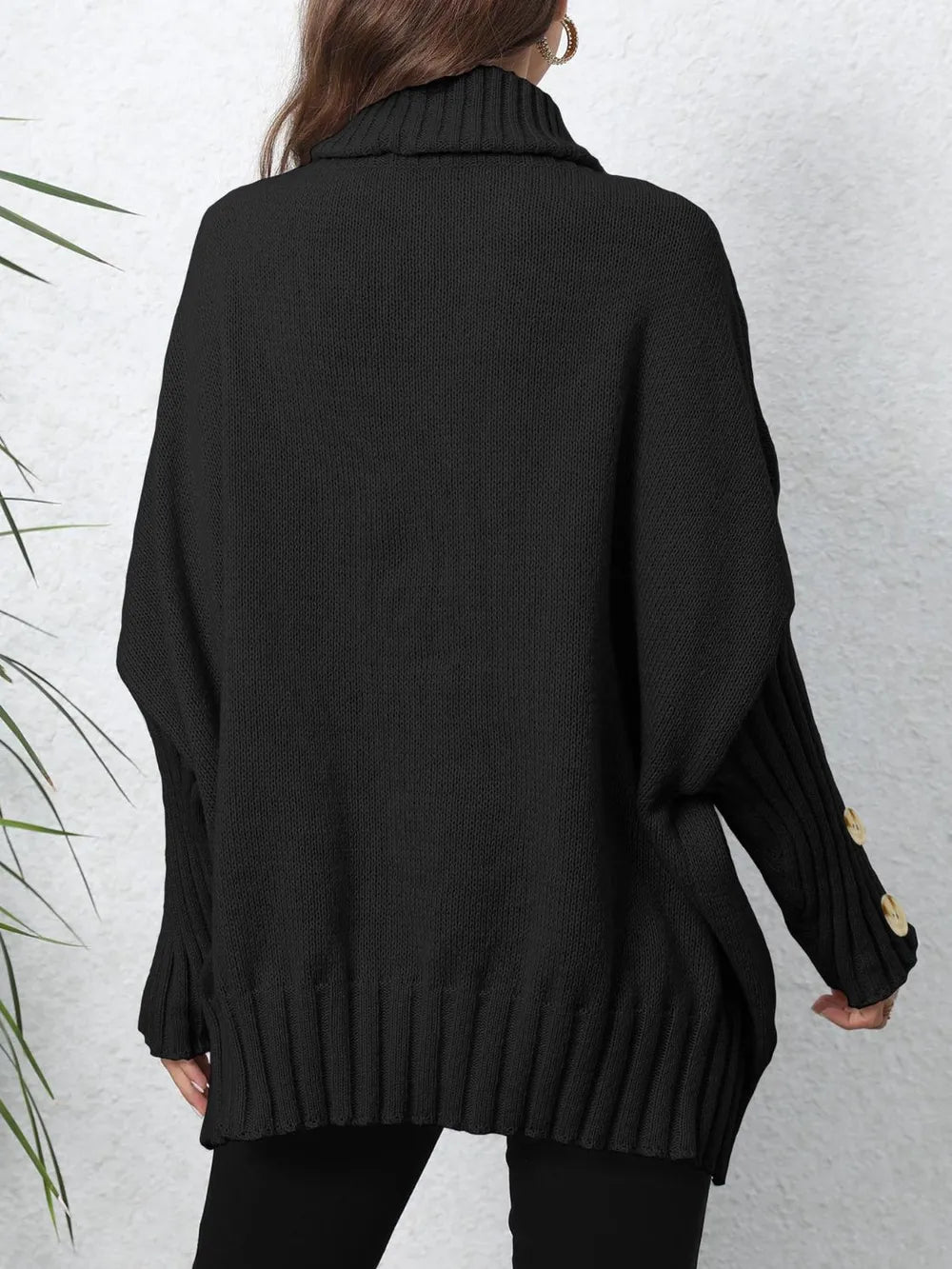 Button-Detail Turtleneck Sweater