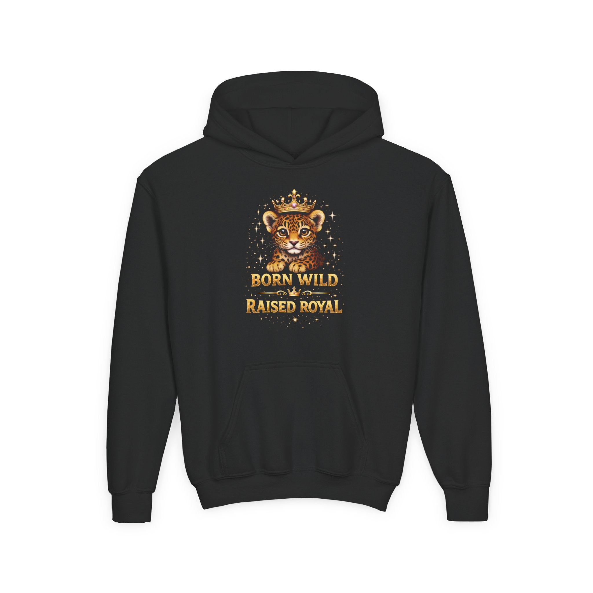Youth Hoodie — 'Born Wild Raised Royal' Crowned Jaguar Graphic