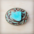 Rope Edge Cowboy Turquoise Leather Belt Buckle w/ Blue Turquoise 908b