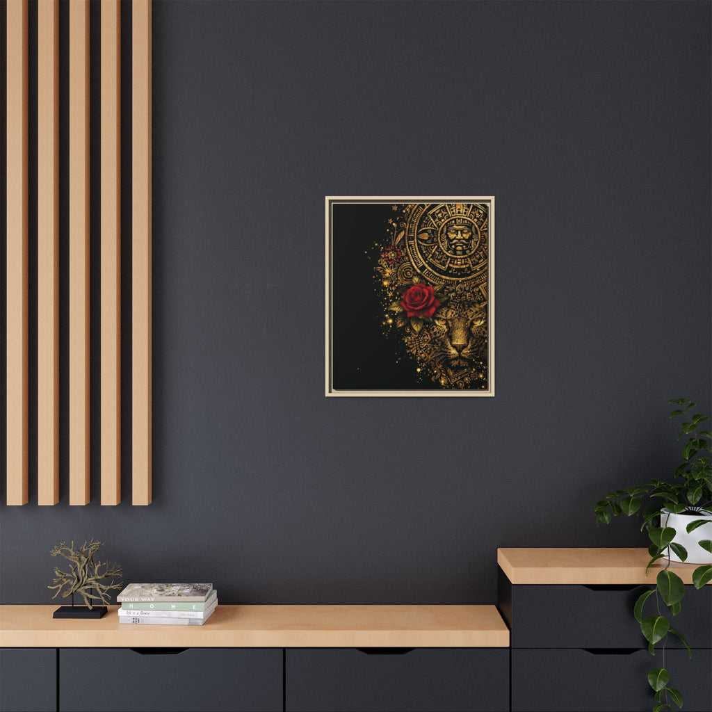 Reina Azteca Art Print — Framed Matte Canvas with Red Rose