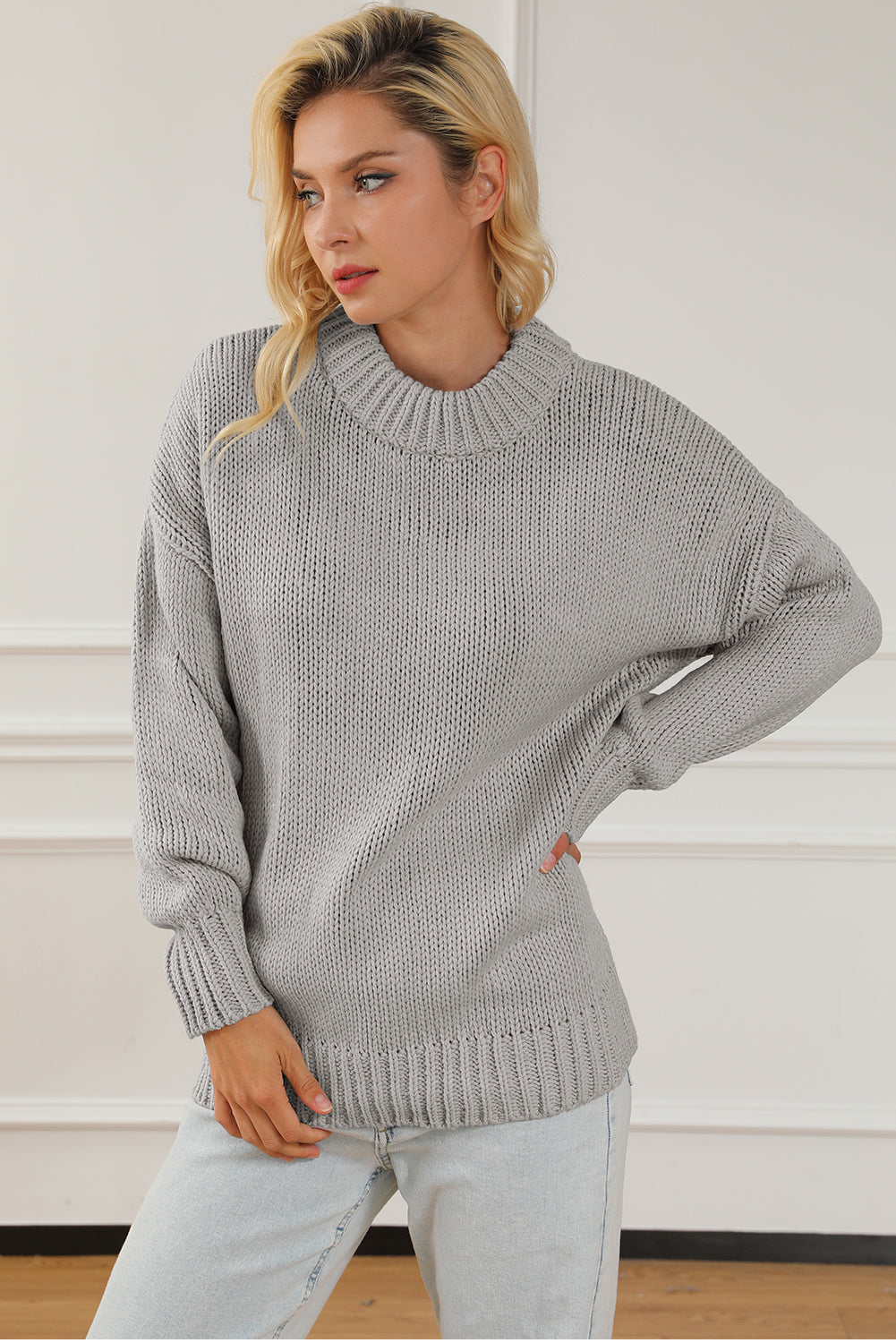 Chunky Drop-Shoulder Turtleneck Sweater