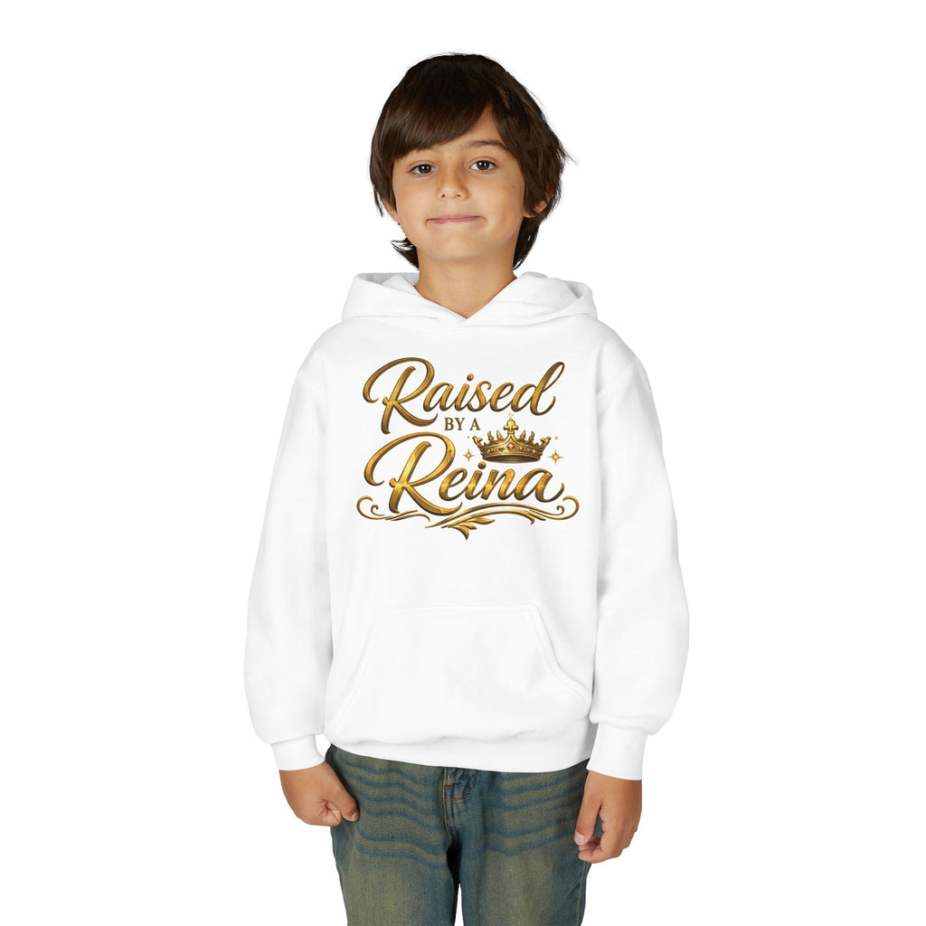 Raised by a Reina Hoodie | Gold Script Crown Youth Hoodie