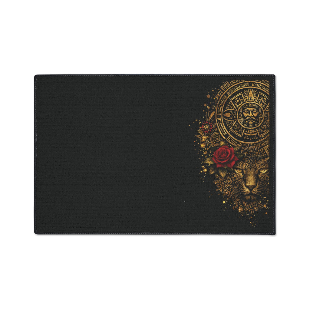 Reina Aztec Floor Mat — Gold Calendar & Rose Heavy-Duty Entry Rug