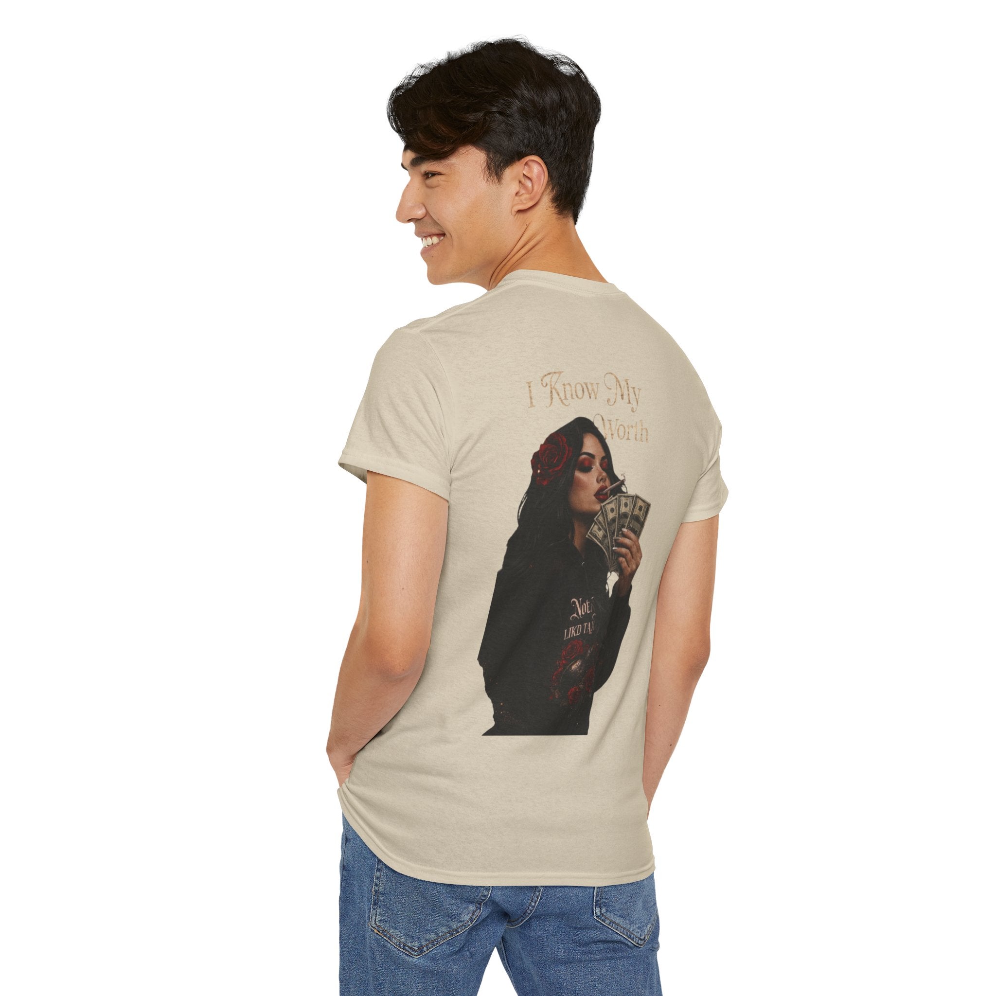 Graphic Tee — 'I Know My Worth' Rose Girl Money Design