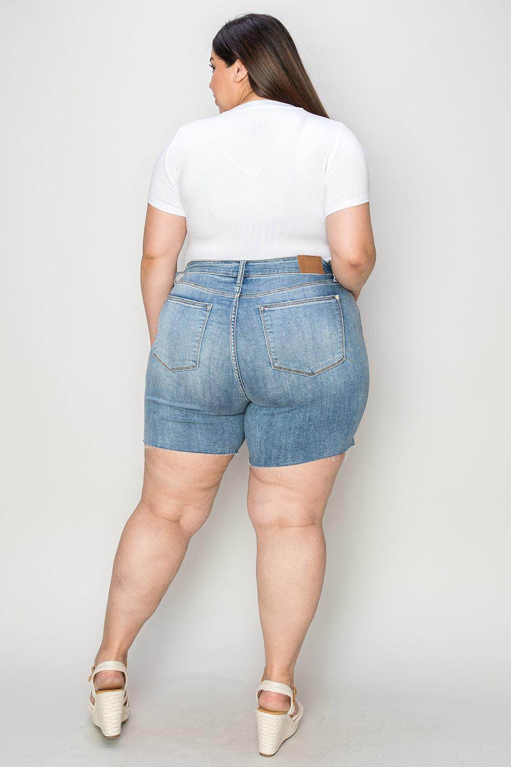 Judy Blue Full Size High Waist Raw Hem Denim Shorts for Women