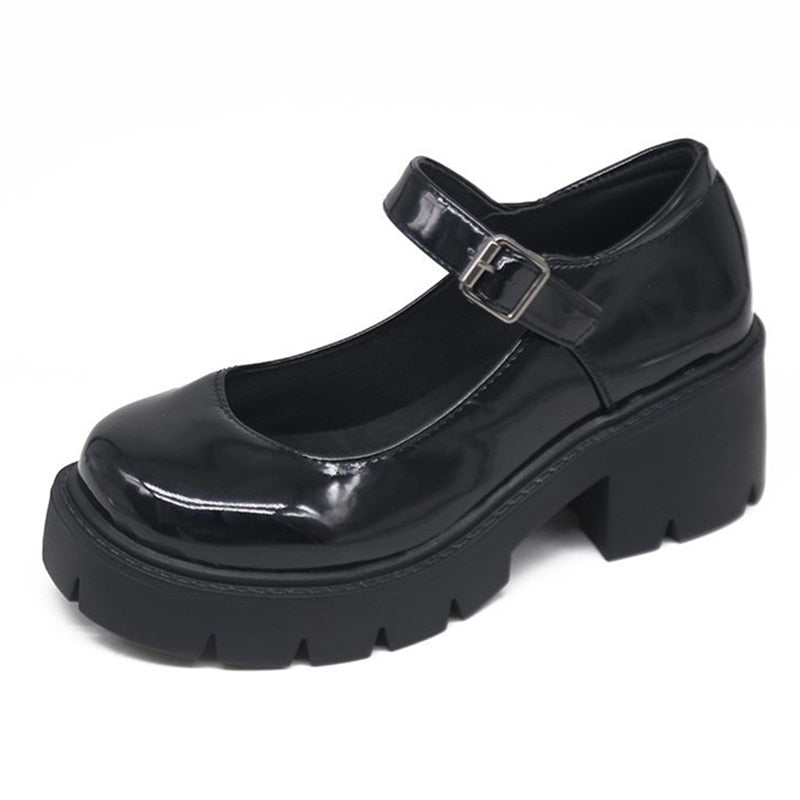 Rimocy Black Patent Platform Mary Jane Heels