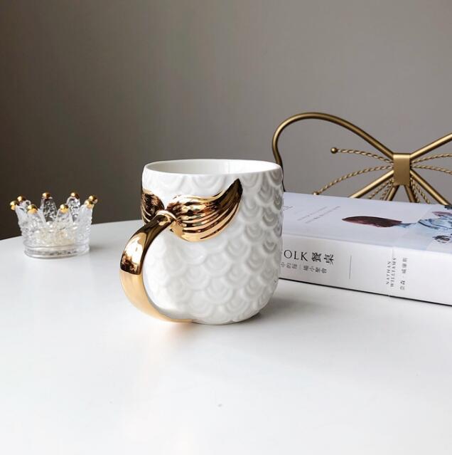 Mermaid Handle Pearl-Glaze Ceramic Mug