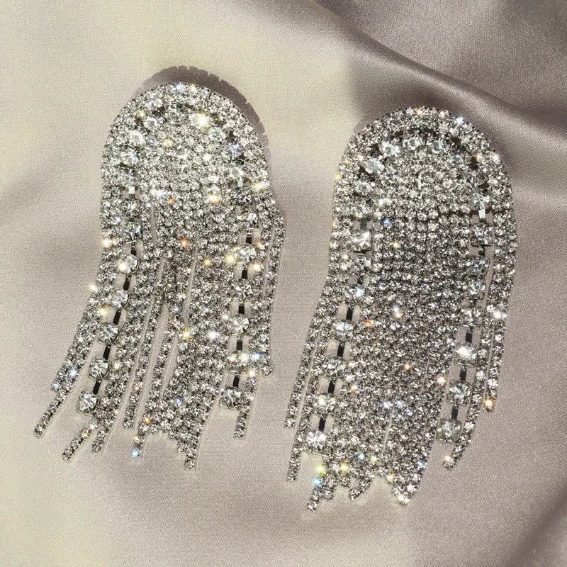 Rhinestone Tassel Statement Dangle Earrings