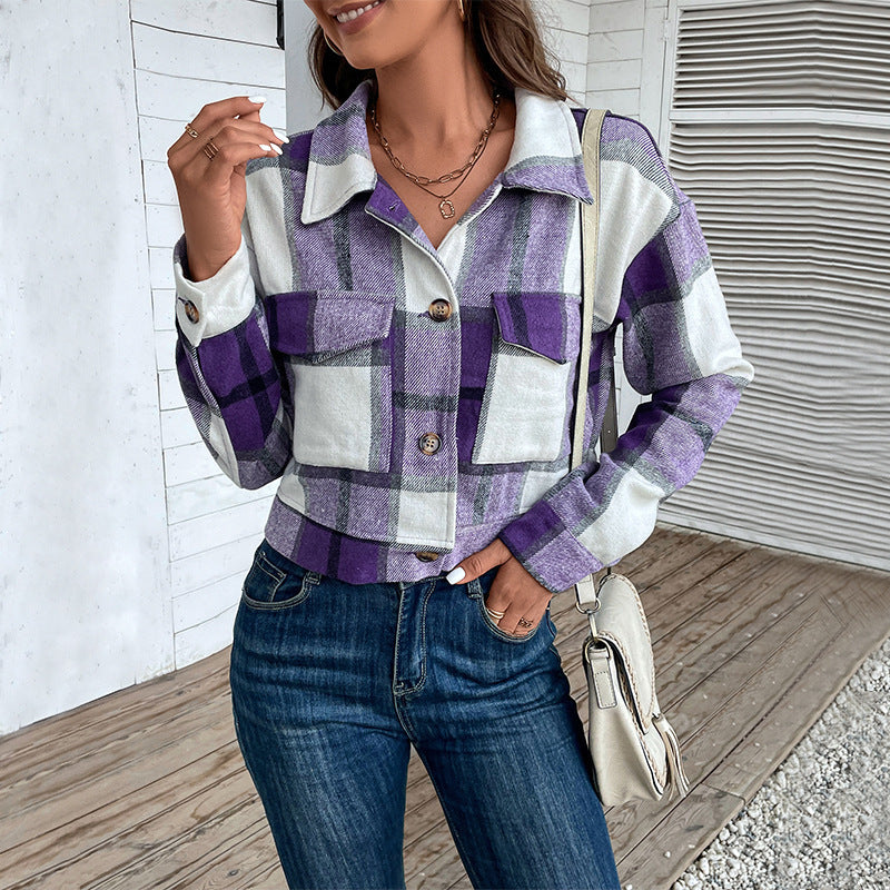 Brushed Plaid Cropped Jacket