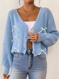 Bow Detail Cropped V-Neck Cardigan