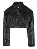 Loose Fit Black Pu Leather Big Size Short Jacket New Lapel Long Sleeve Women Coat Fashion Tide Spring Autumn