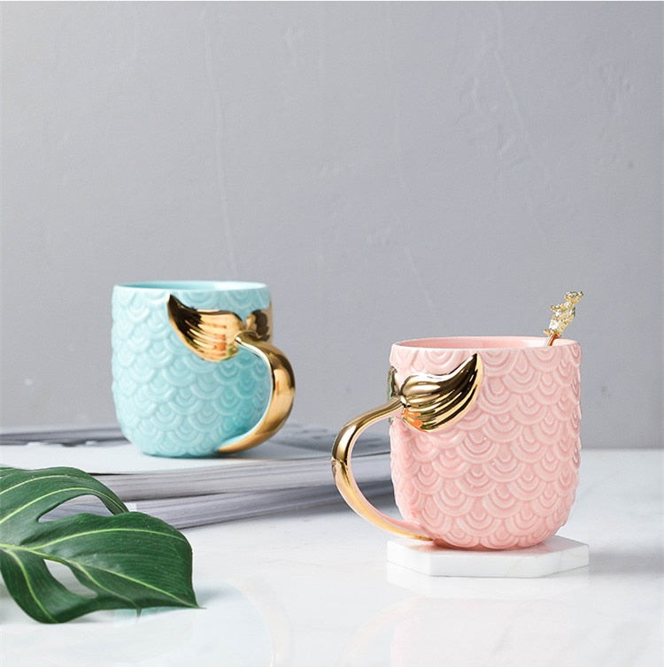 Mermaid Handle Pearl-Glaze Ceramic Mug