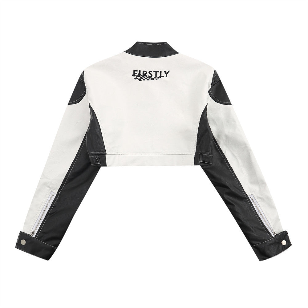 Colorblock Faux Leather Moto Jacket