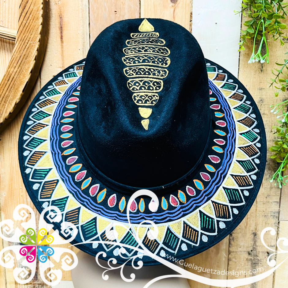 Black Indiana Mitla Velvet Hat - Hand Painted Hat