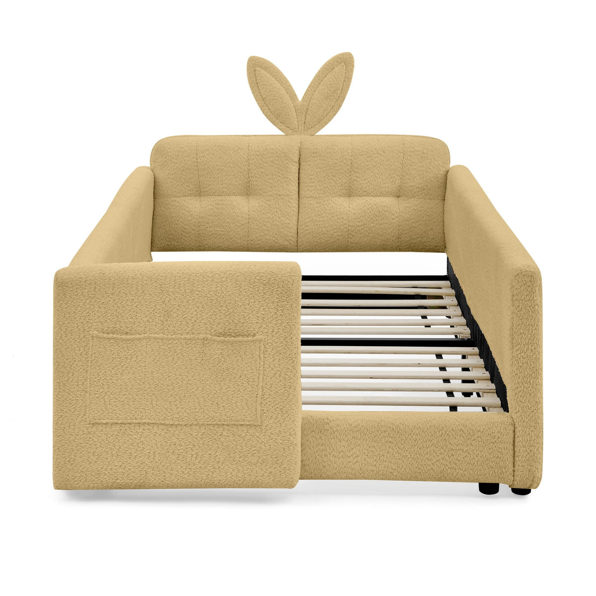 Cute Rabbit Ear Upholstered Platform Bed Frame with Safety Rail - Multiple Colors