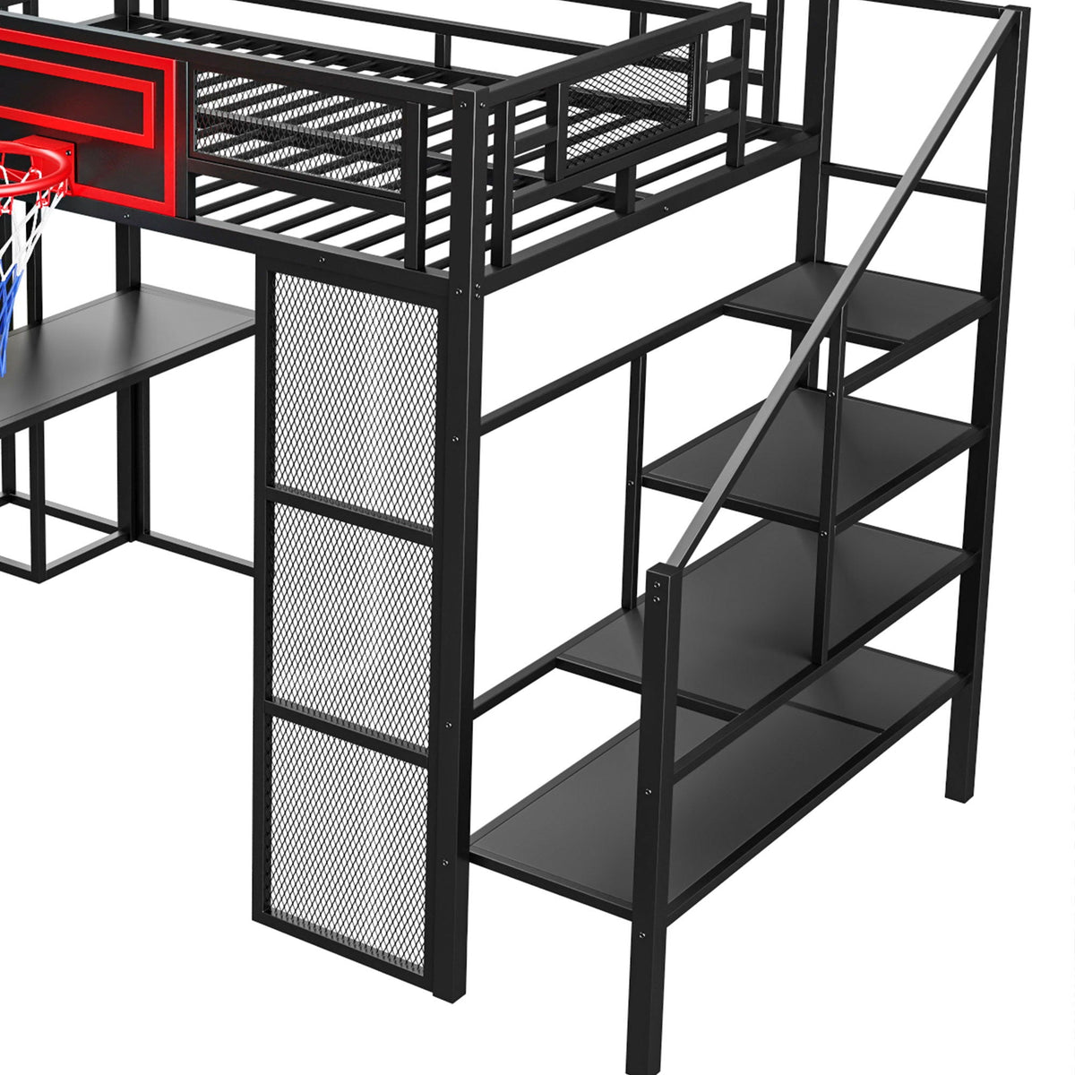 Full Loft Bed with Built-In Desk, Slide & Storage - Black or White