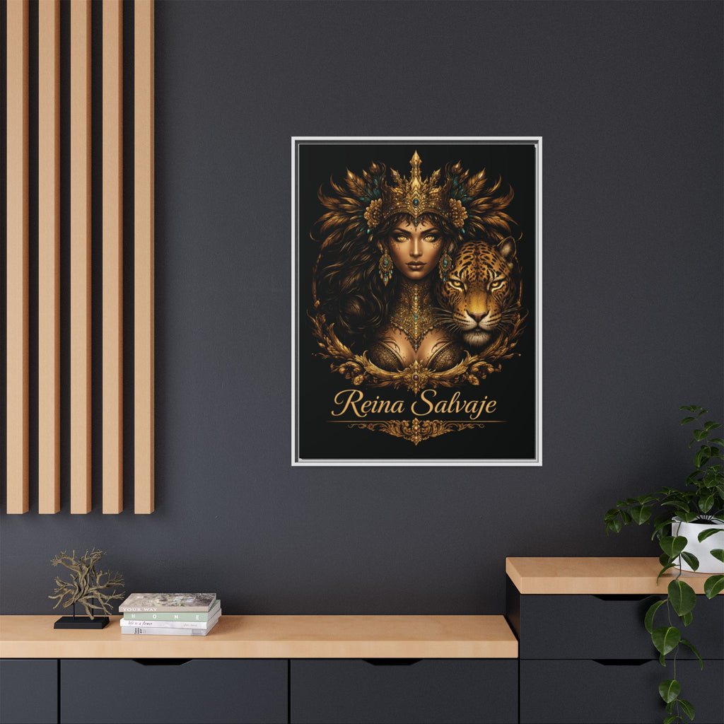 Reina Salvaje Matte Framed Canvas Art — Golden Goddess & Tiger Wall Decor