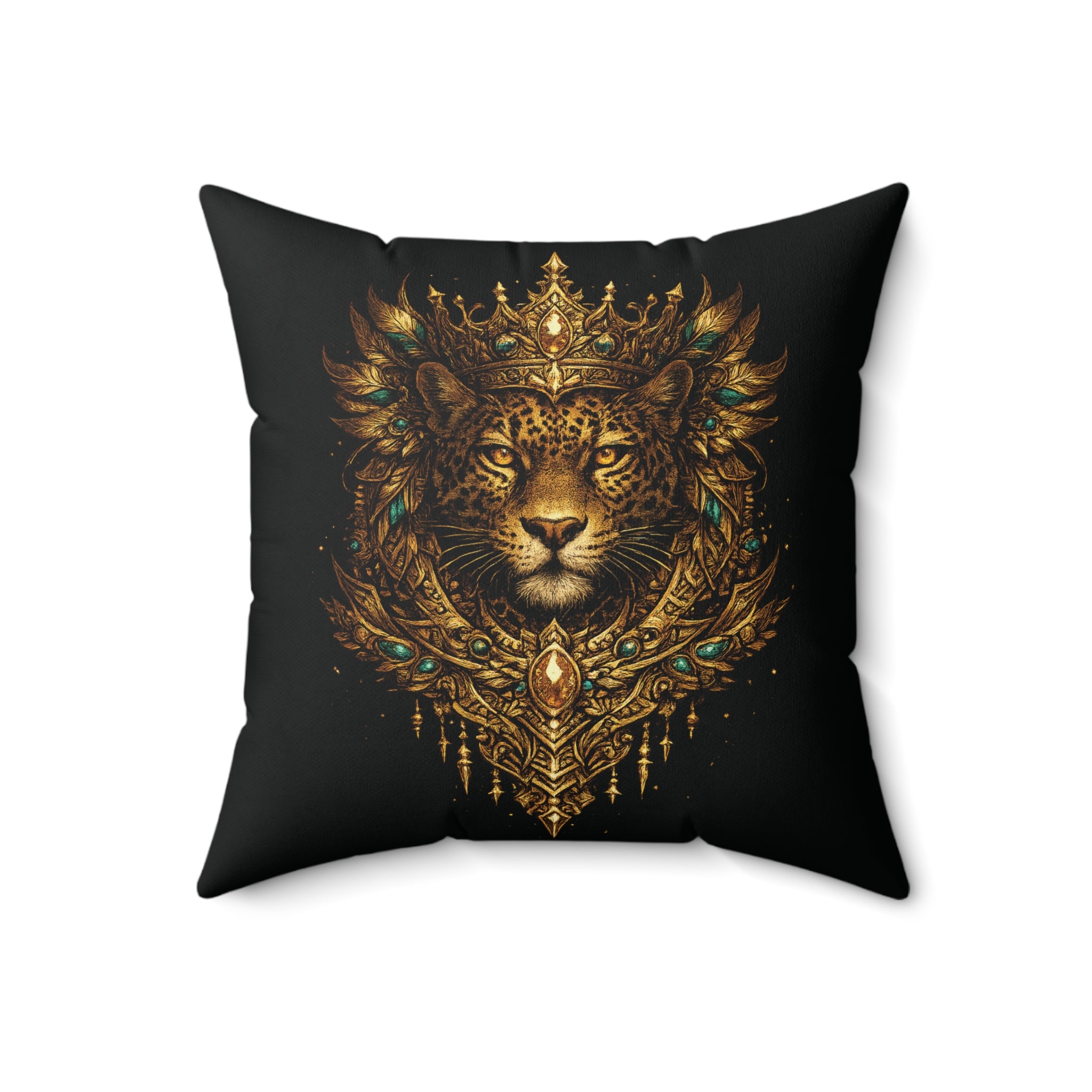 Golden Crowned Jaguar Decorative Pillow