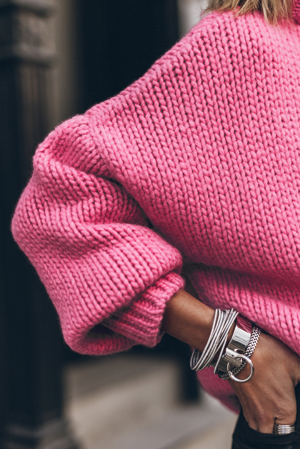Chunky Drop-Shoulder Turtleneck Sweater
