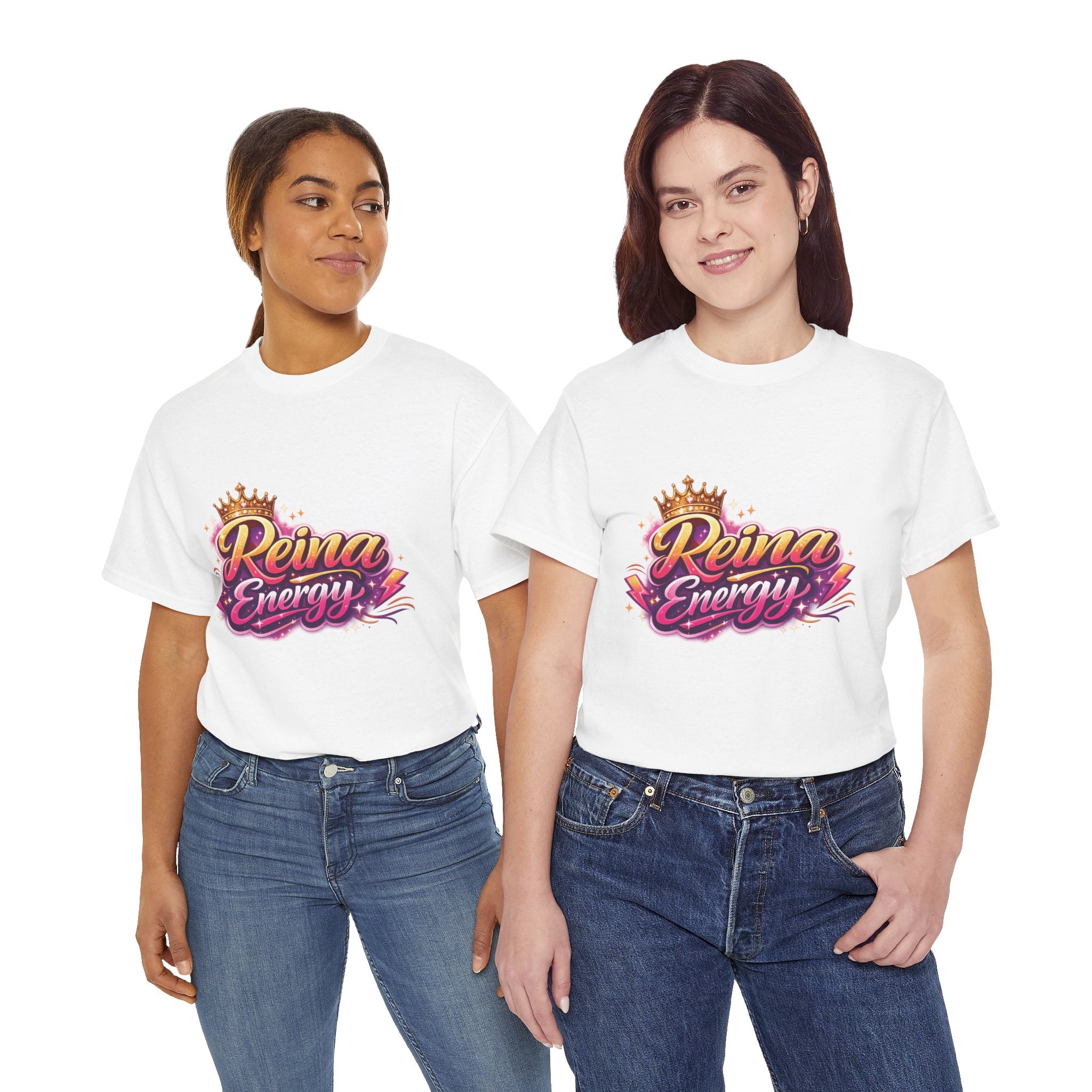 Reina Energy Tee | Crown Script Logo, Vibrant Retro Colors