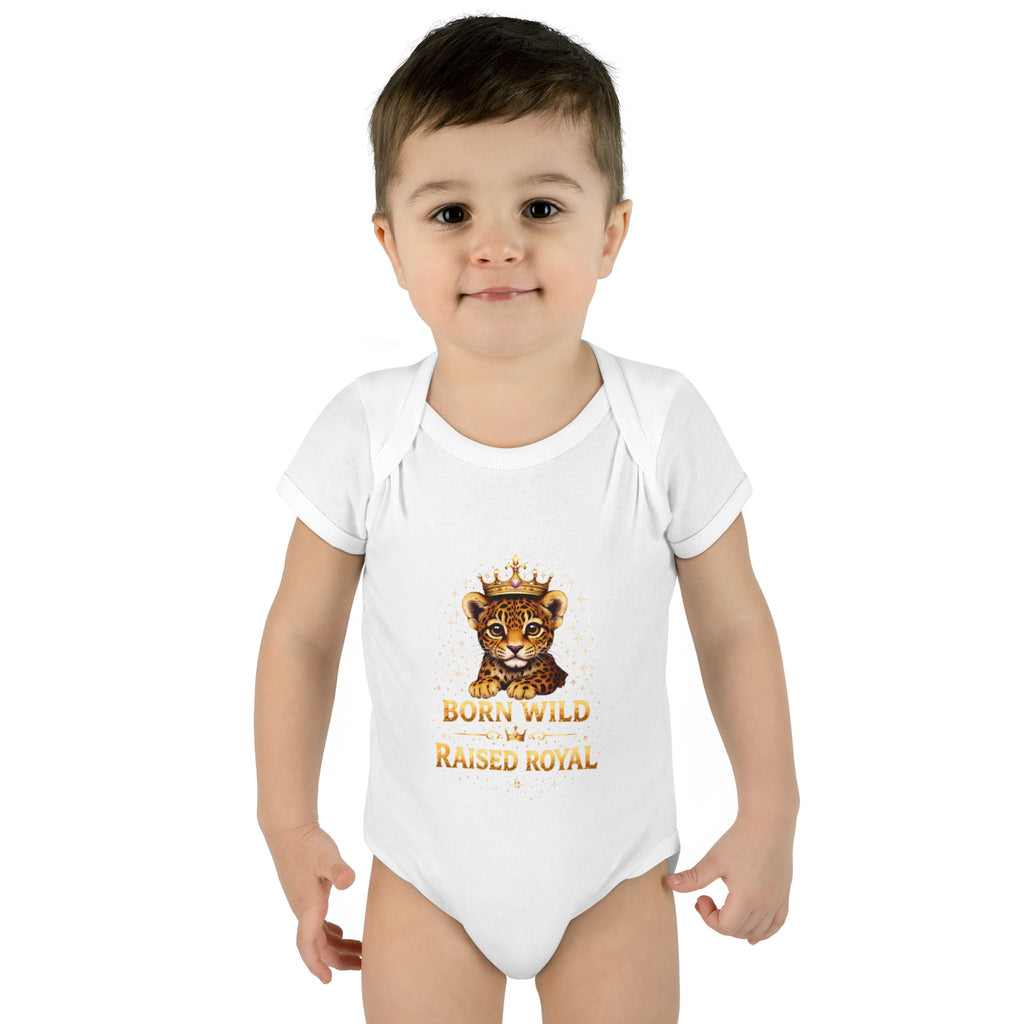 Baby Bodysuit – “Born Wild Raised Royal” Jaguar Cub Graphic Infant Onesie