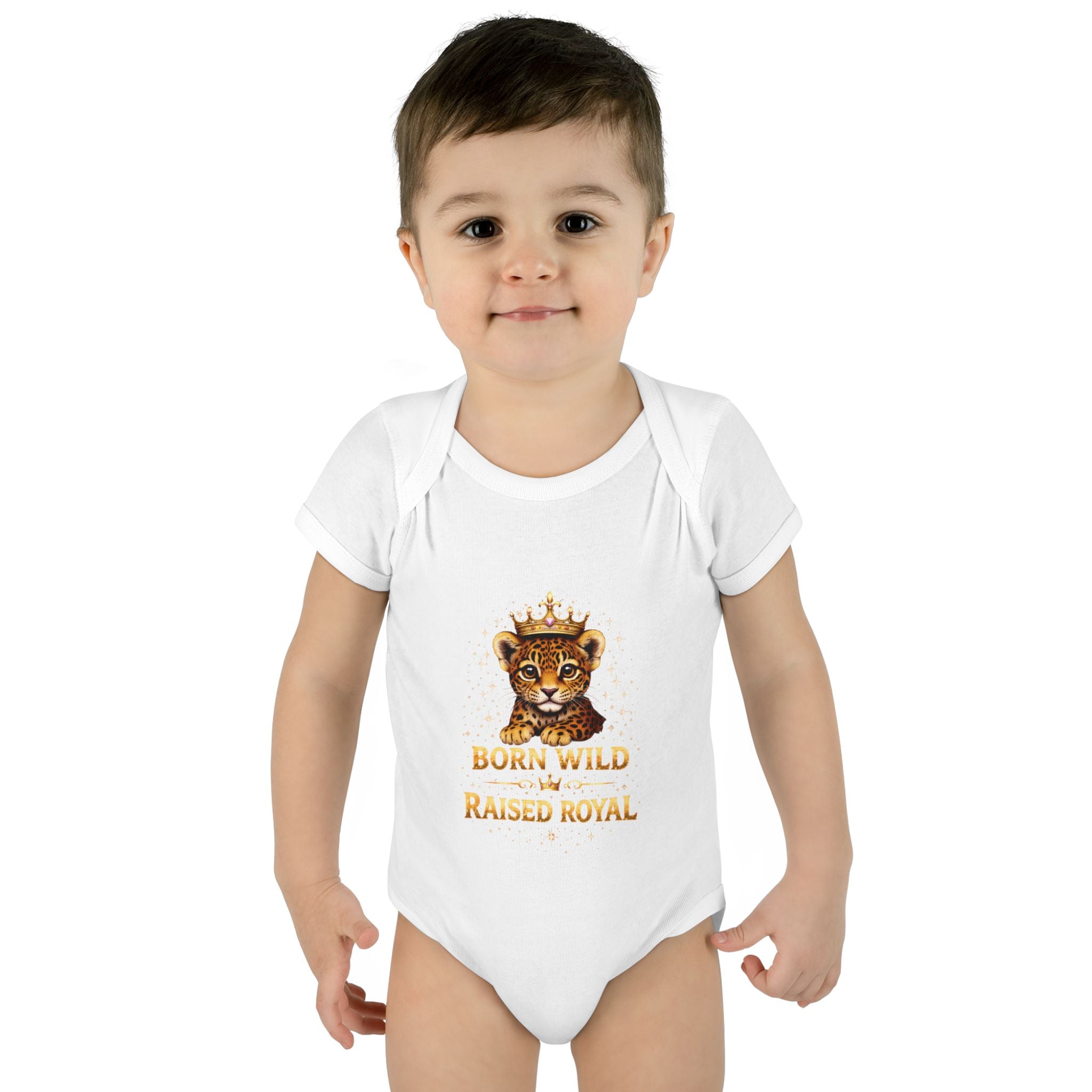 Baby Bodysuit – “Born Wild Raised Royal” Jaguar Cub Graphic Infant Onesie